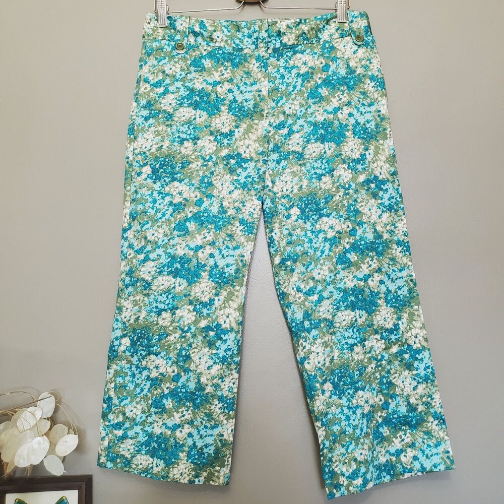 Ann Taylor Pants Womens Size 8 Blue Green Floral Stretch Ankle Cottagecore